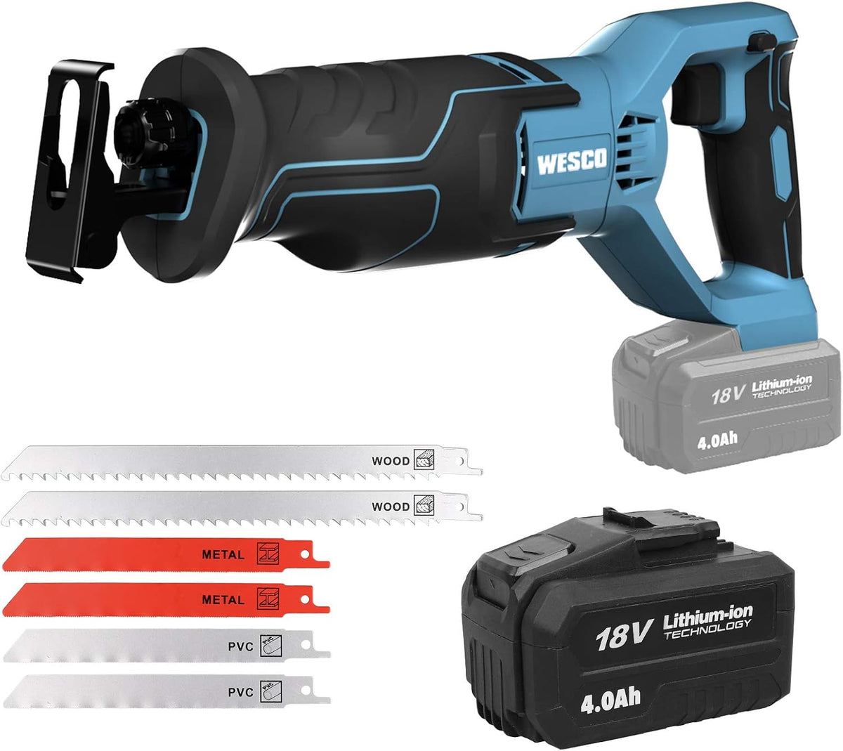 Cordless Reciprocating Saw with 6 Saw Blades and Battery Charger L1722