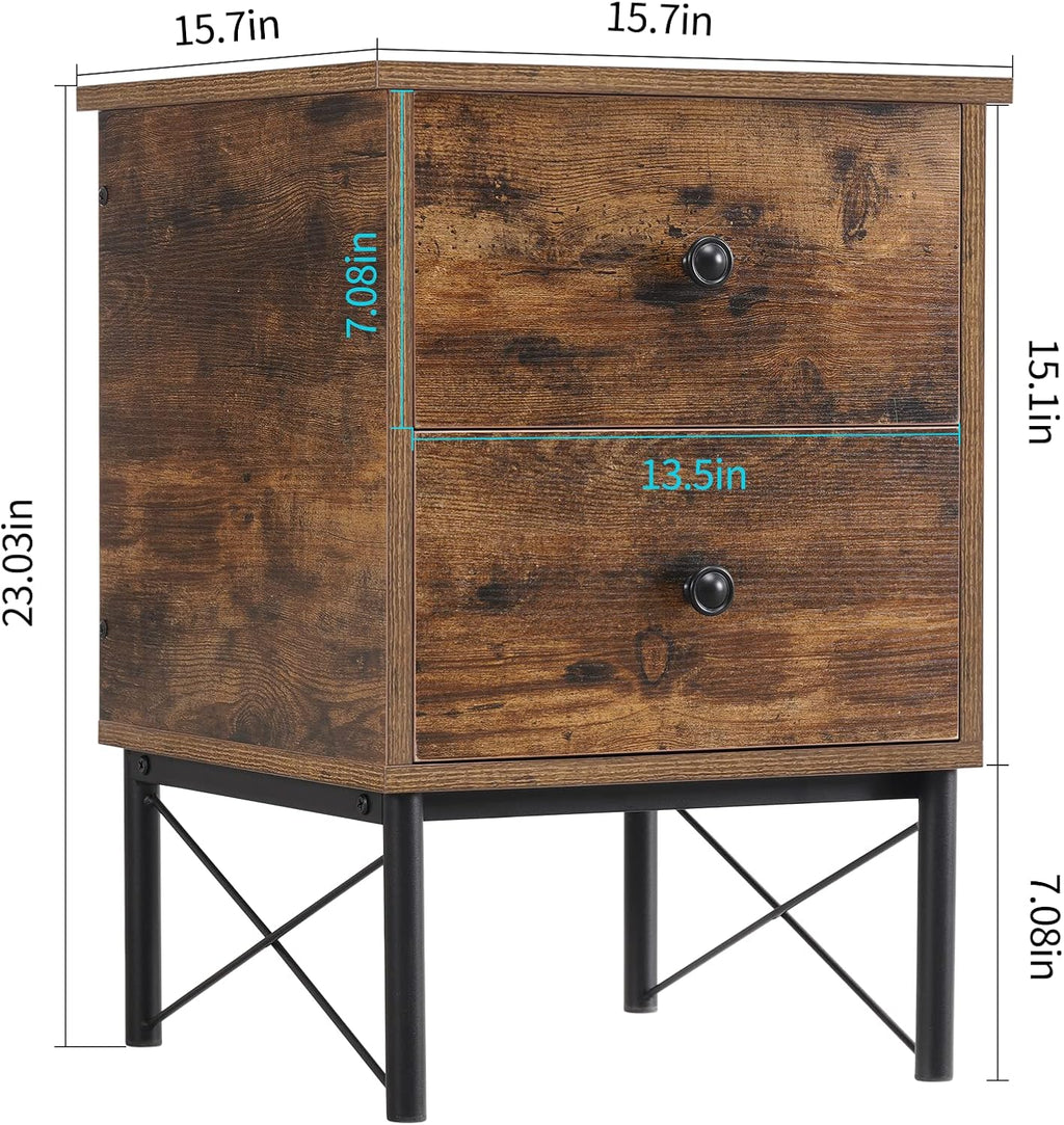 Vintage 2 Drawer Side Table with Metal Frame R92185