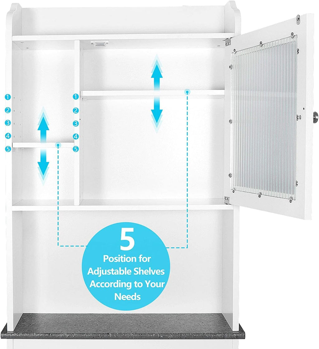 White 4-Tier Over The Toilet Storage Cabinet with Adjustable Shelves and Tempered Glass Door K764086
