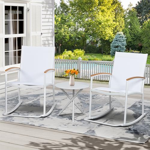 3 Piece Black Textilene Fabric Outdoor Rocking Bistro Set W18720