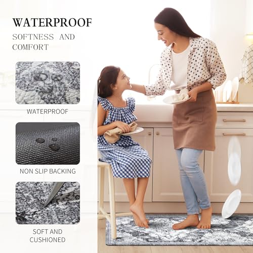 Anti Fatigue Kitchen Mats 2 Piece Set Blue Gray Waterproof Non-Skid C291
