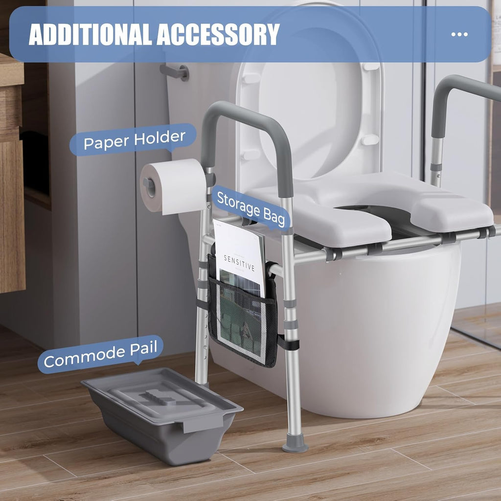 Raised Toilet Seat with Handles, Heavy Duty 400lb Adjustable Toilet Seat with Safety Frame W79822