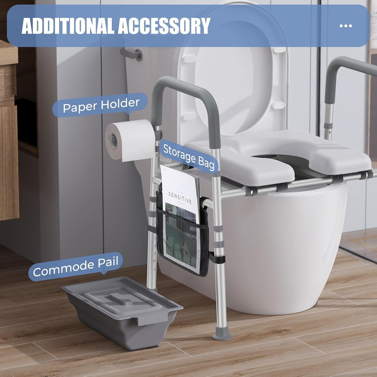 Raised Toilet Seat with Handles, Heavy Duty 400lb Adjustable Toilet Seat with Safety Frame W79822