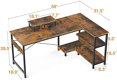 L Shaped Computer Desk with Shelves 47 inch Black I1997