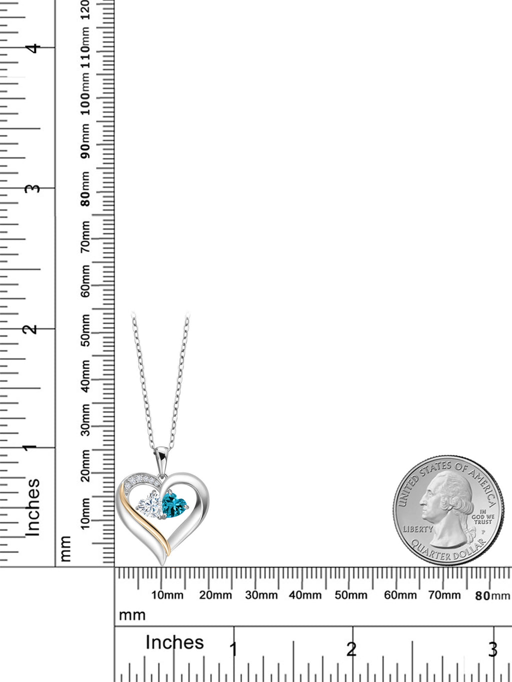 925 Silver 10K Yellow Gold Heart Shape Lab Grown Diamond Pendant Necklace with White Moissanite and London Blue Topaz (1.08 Cttw, Double Heart, 18 inch Chain) J192214