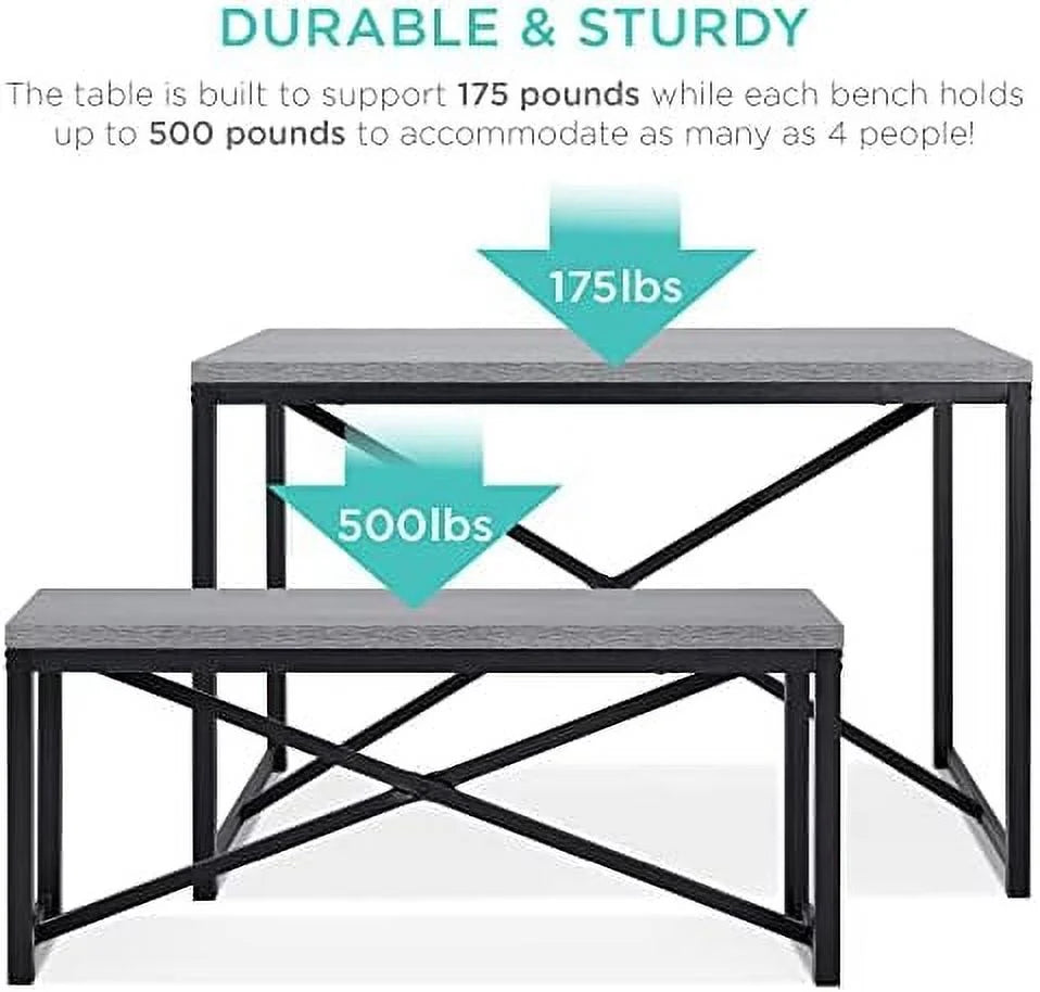 3-Piece Bench Style Dining Set 4-Person Brown/Black J3630