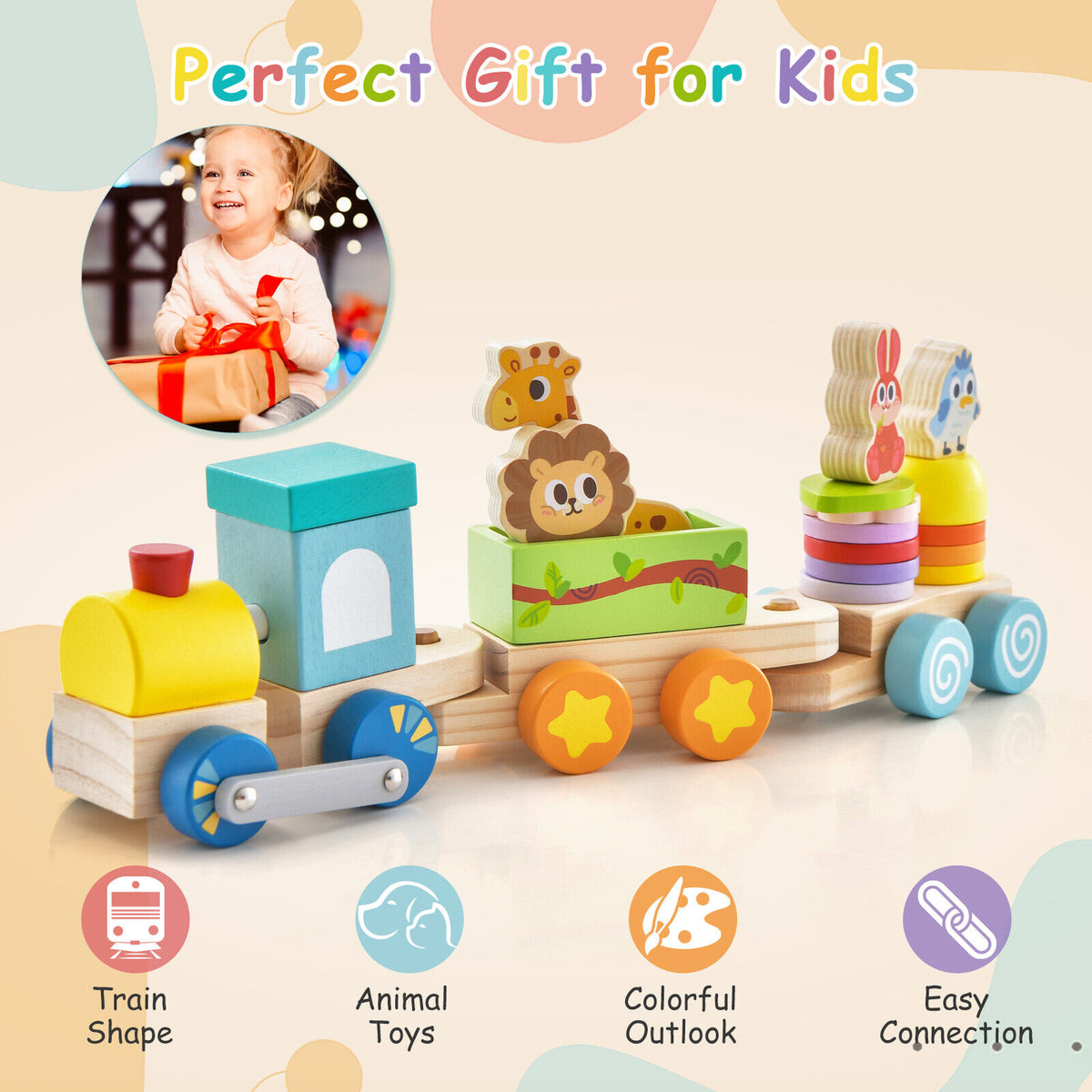 Wooden Stackable Train Set with Animal Toys & Locomotive F123543