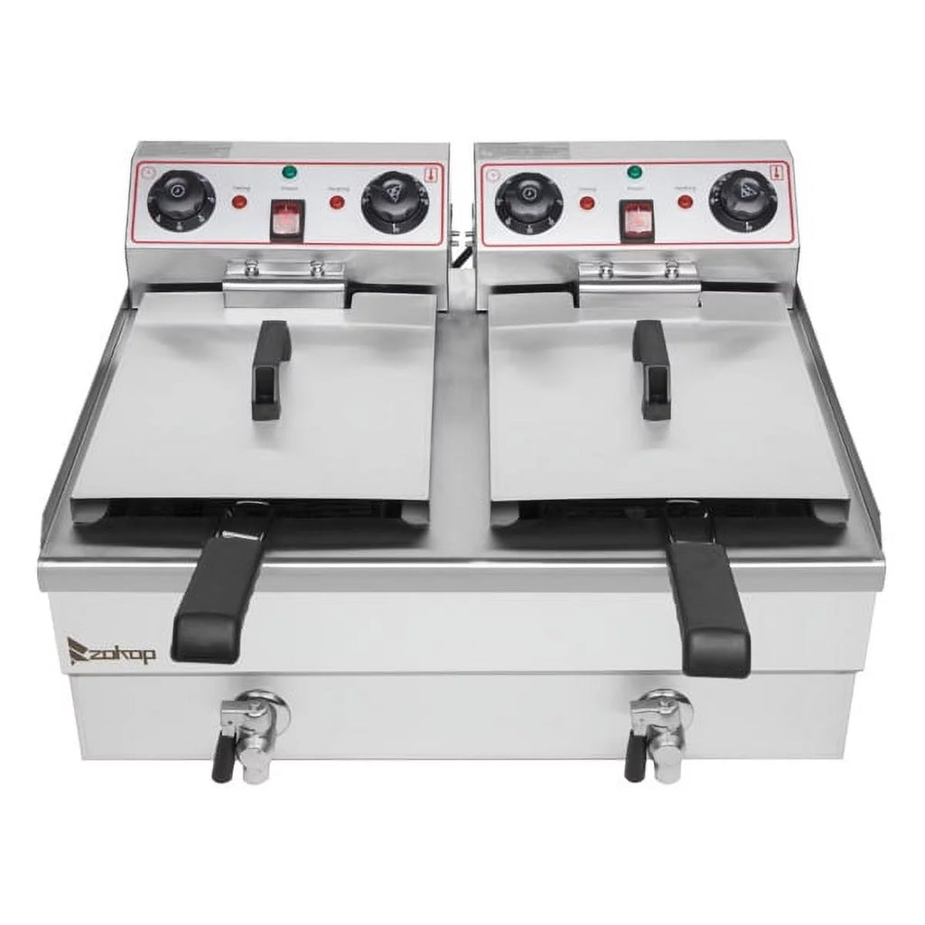 Double Tank Deep Fryer 16L Stainless Steel 3400W Q131
