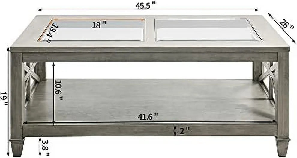 Solid Wood Coffee Table with Glass Top I87817