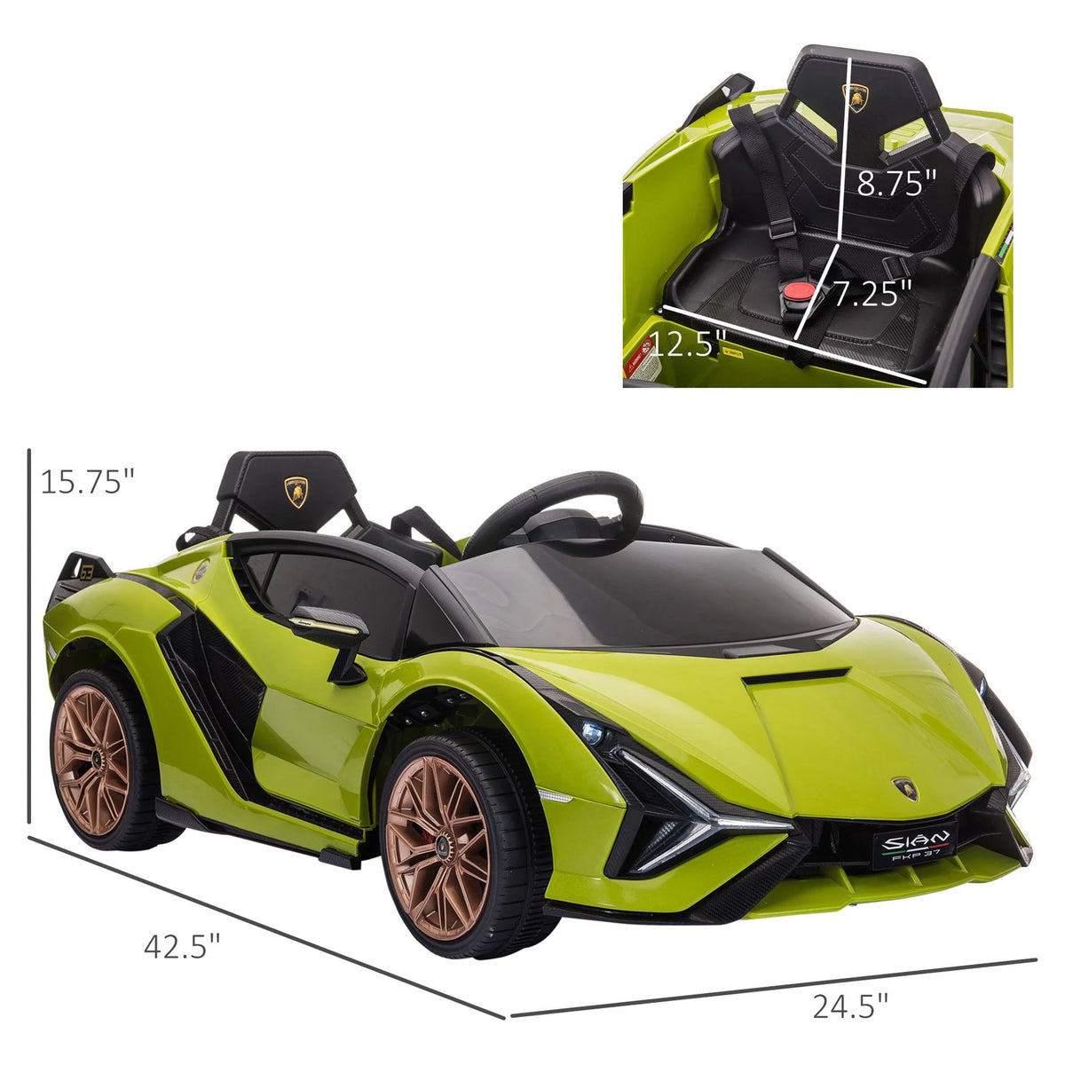 Green 12 V Electric Ride-On Car with Parent Remote Control T87856