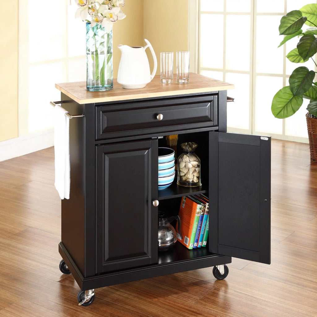 Natural Wood Top Portable Kitchen Cart B666176