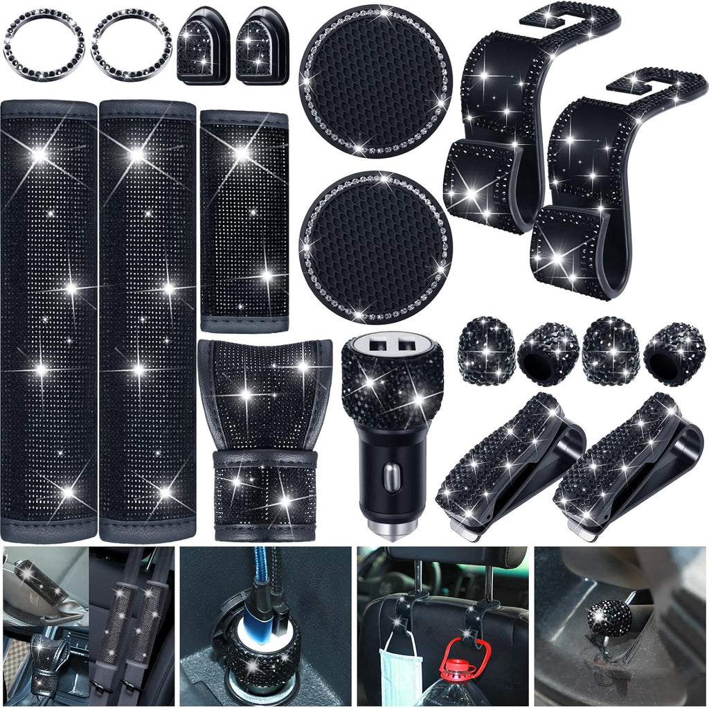 19 Pcs Bling Car Accessories Set (White) E453