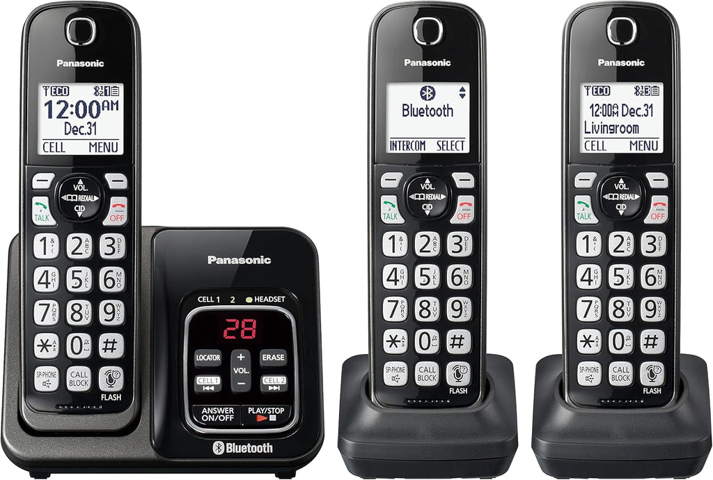 4 Cordless Handsets Expandable Cordless Phone System with Bluetooth, Answering Machine, Call Blocking - Metallic Black H214609