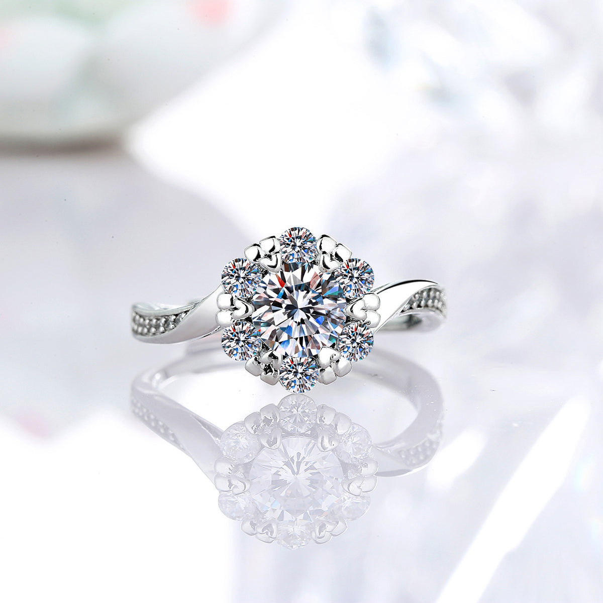 1 Carat Moissanite Adjustable Engagement Ring 925 Sterling Silver Solitaire Rings K12567