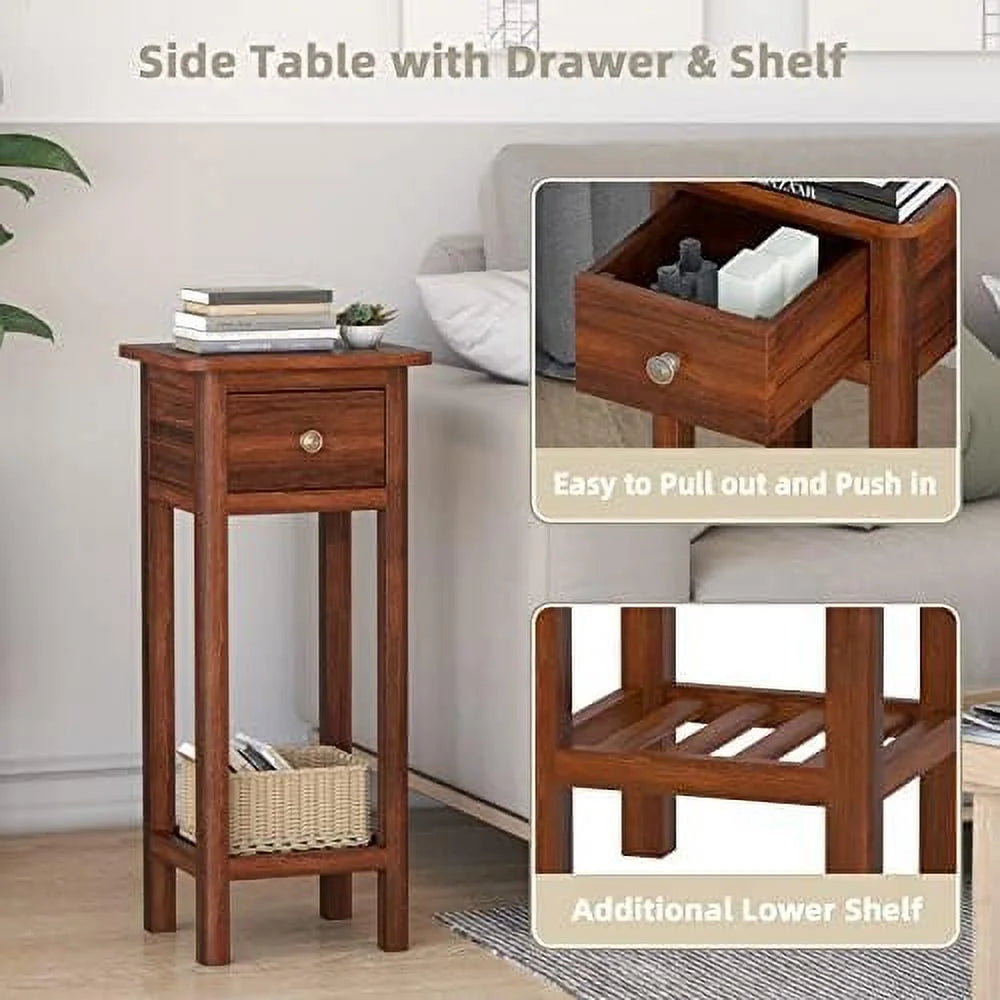 31 Inch Grey Acacia Wood End Table with Drawer R959892