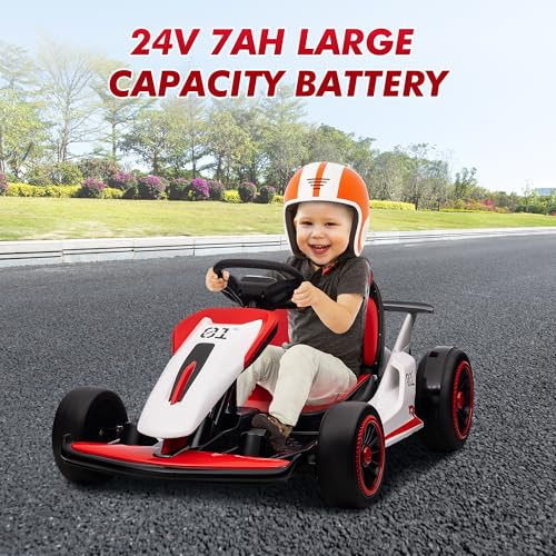 Electric Drift Kart Car with Adjustable Seat, 24V 7Ah, 2 * 200W Motor, 8.1 MPH, LED Lights C341