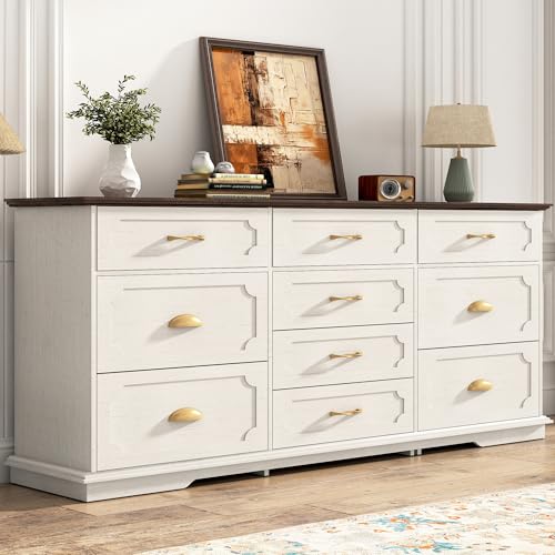 White 10 Drawer Wood Dresser with Charging Station U771164