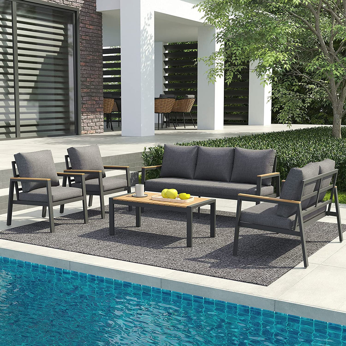 5 Pieces Aluminum Patio Furniture Set with Coffee Table and Cushions I884