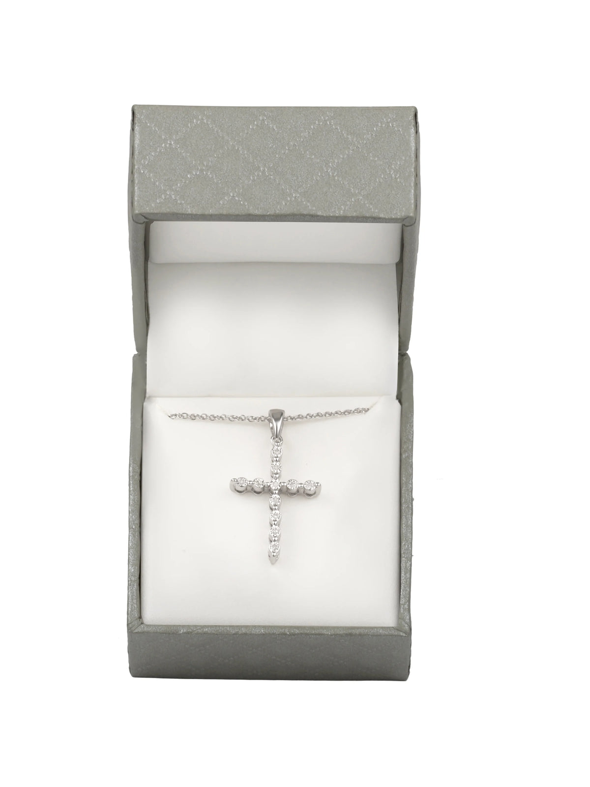 White Diamond Accent Cross Pendant in Sterling Silver with 18" Chain I816