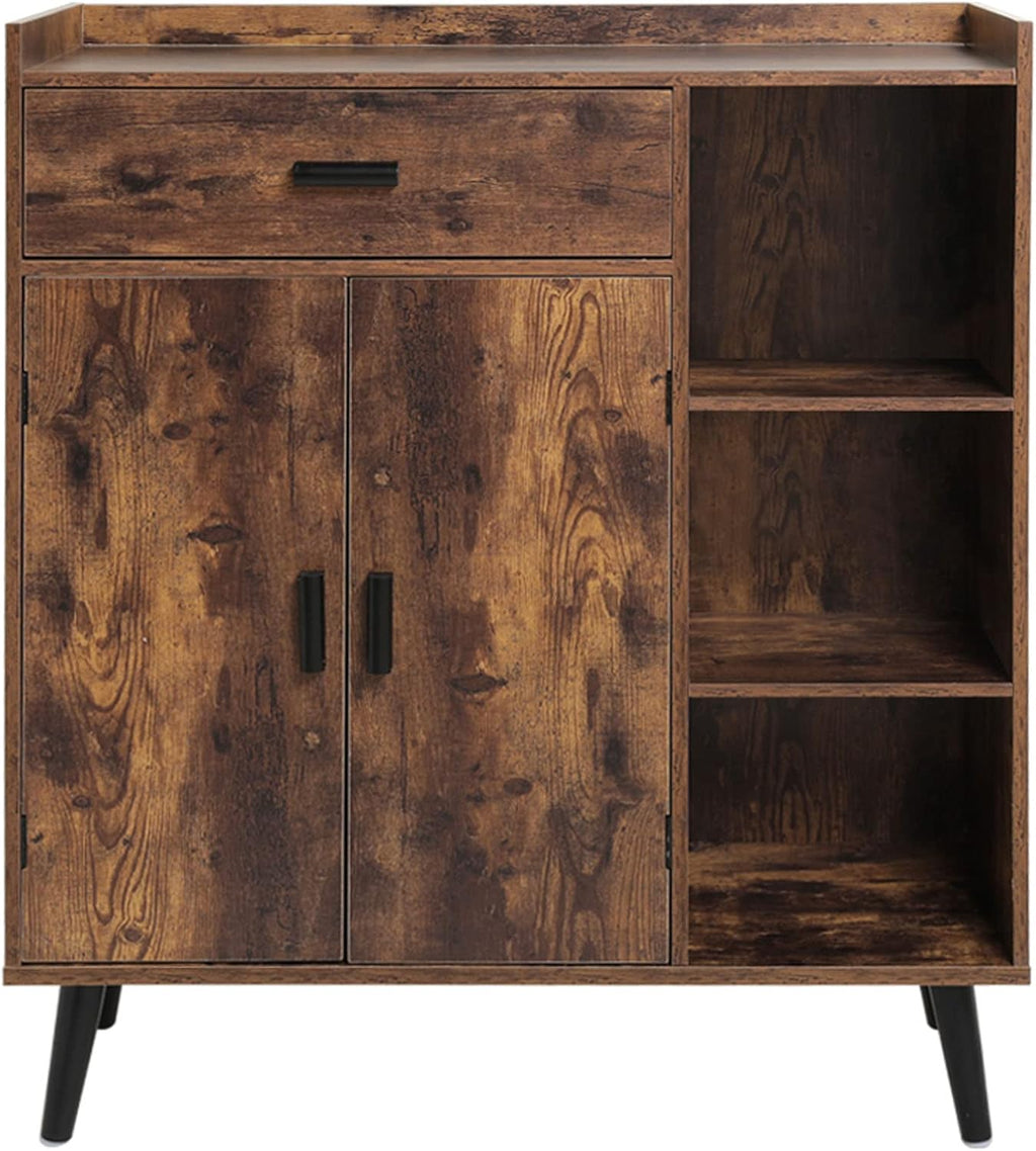 White Wood Storage Cabinet with 1 Drawer and 3 Shelves U900788