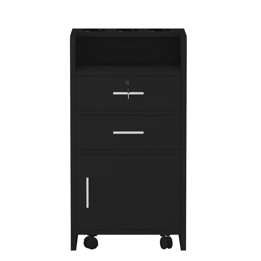 Black Wood Rolling Salon Cabinet Cart Z299977