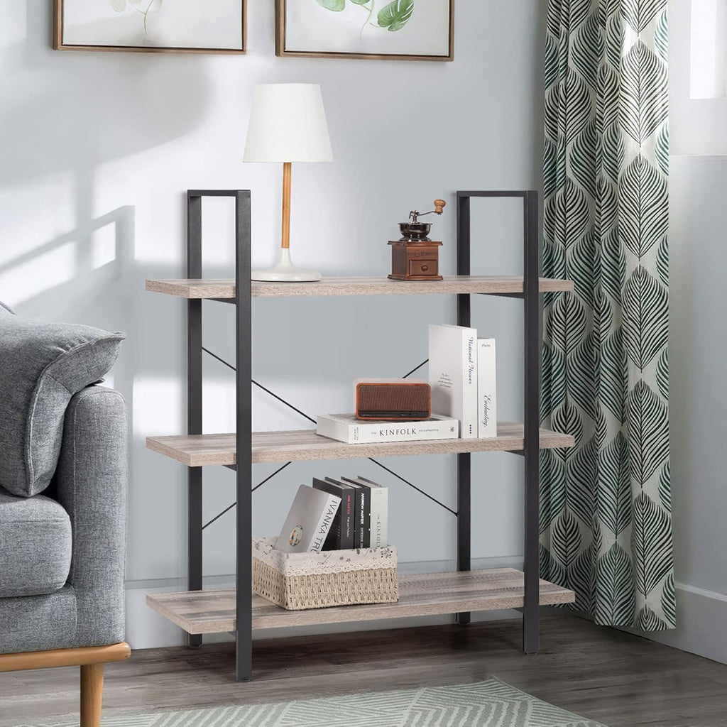 Industrial 2-Tier Wood and Metal Bookcase Z128