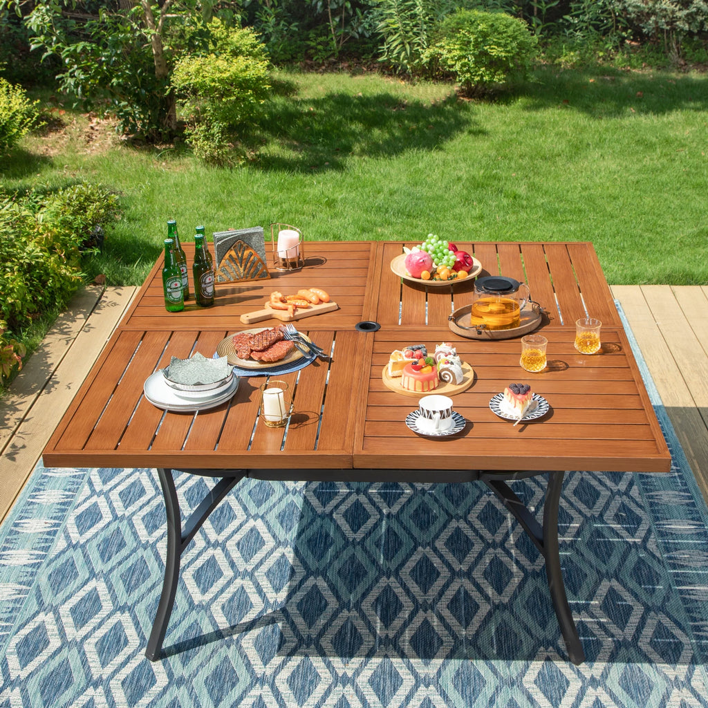 9-Piece Outdoor Dining Set with Wood Grain Table & Wicker Cushioned Chairs O51395