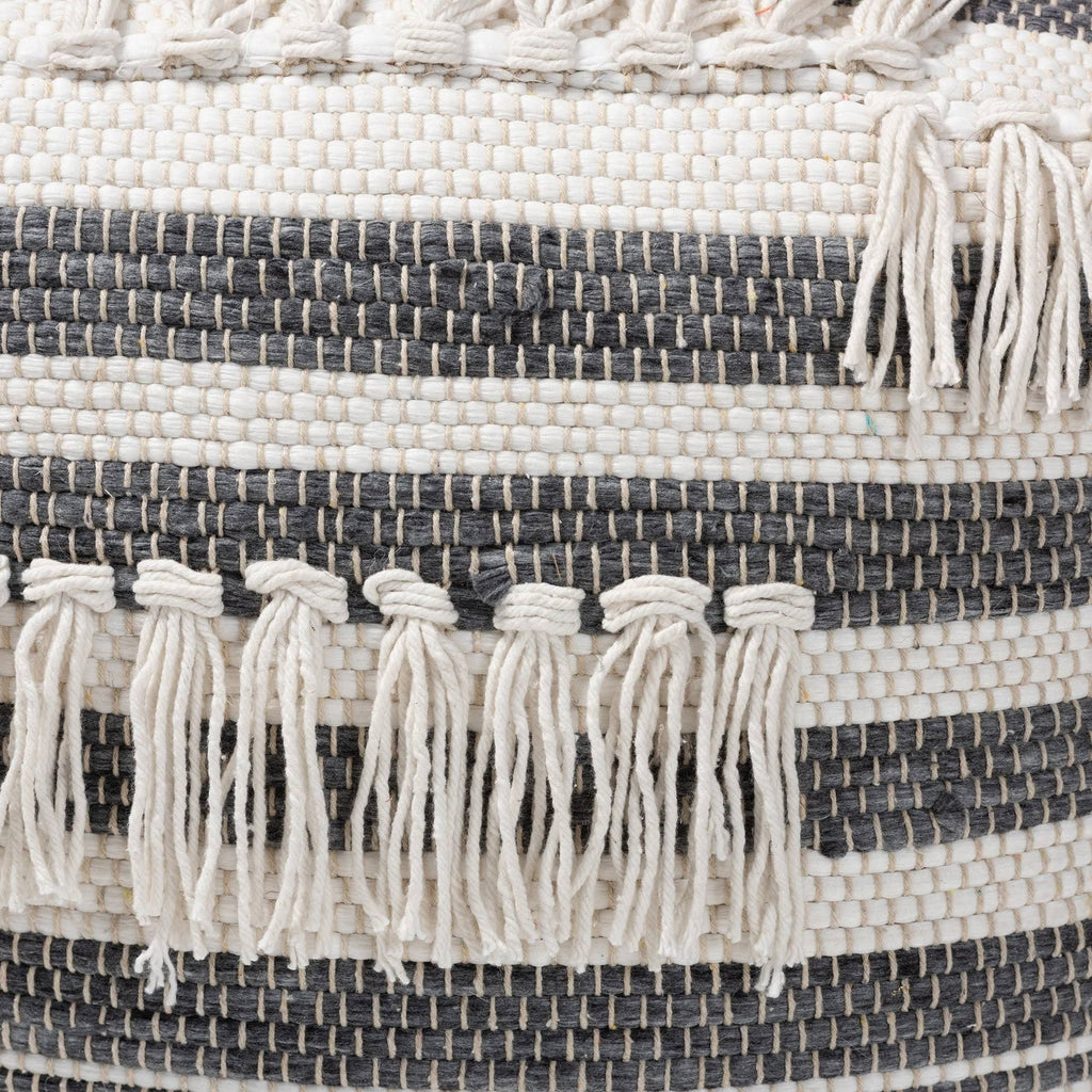 Grey and Ivory Handwoven Pouf Ottoman E552