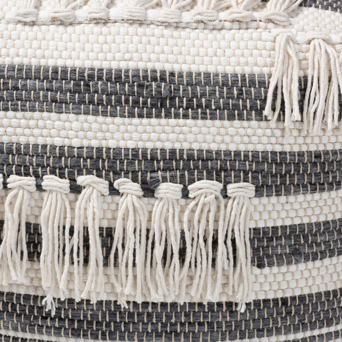 Grey and Ivory Handwoven Pouf Ottoman E552