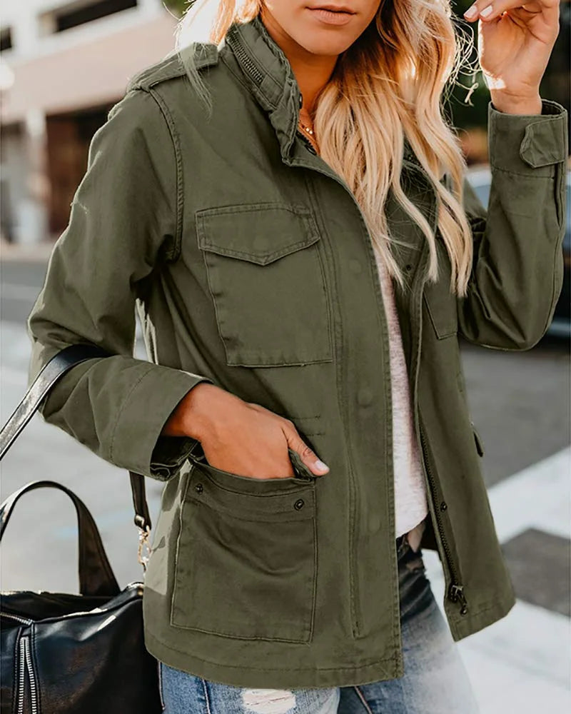 Women Military Utility Anorak Coat Zip Up Lightweight Jacket with Pockets Z56291