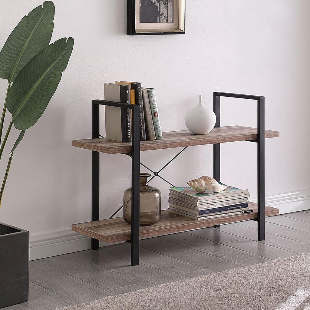Industrial 2-Tier Wood and Metal Bookcase Z128