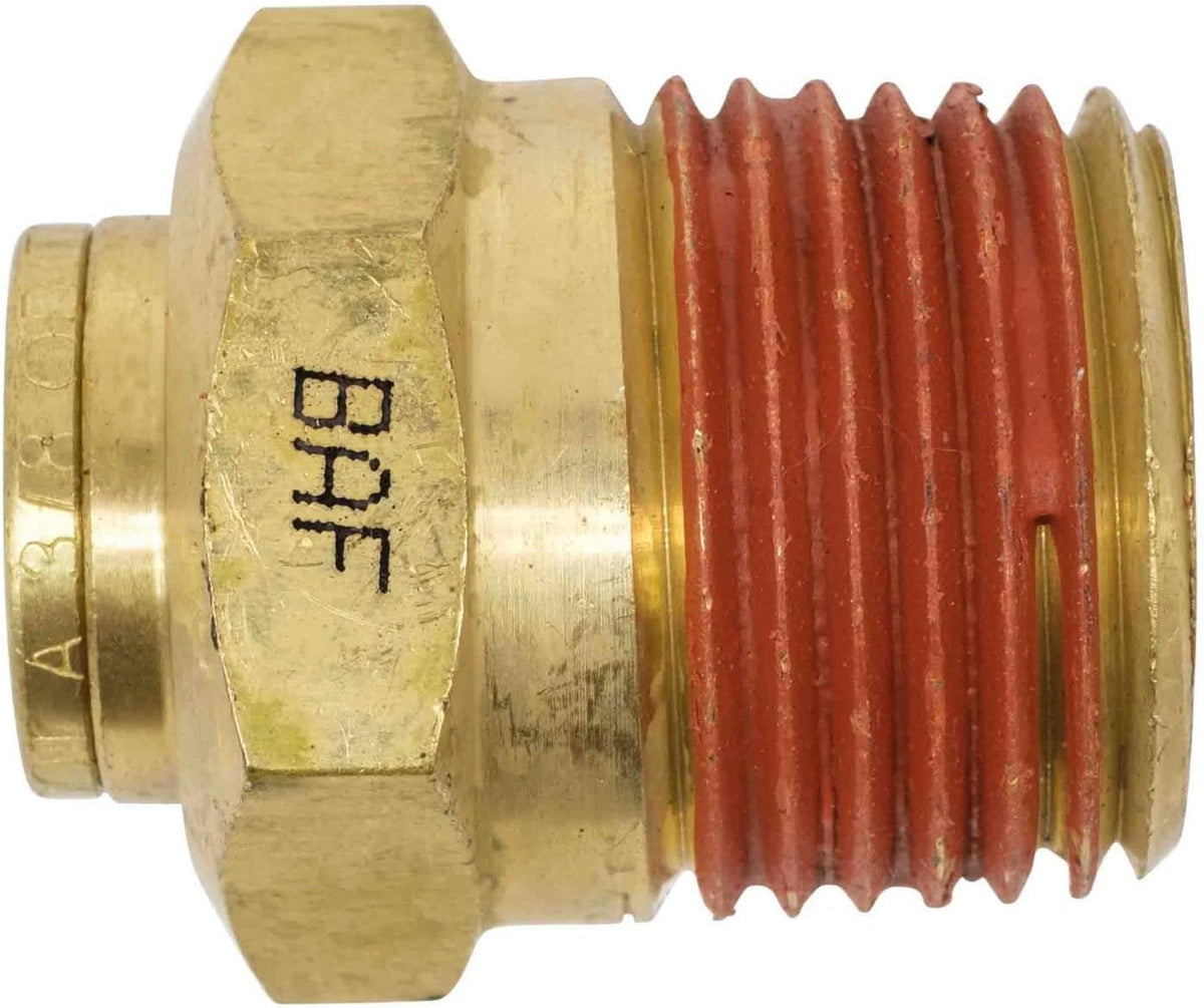 DOT Brass Push to Connect Air Brake Connector, Male Straight 1/2" Tube OD x 3/8" NPT, 5 Pack W665689