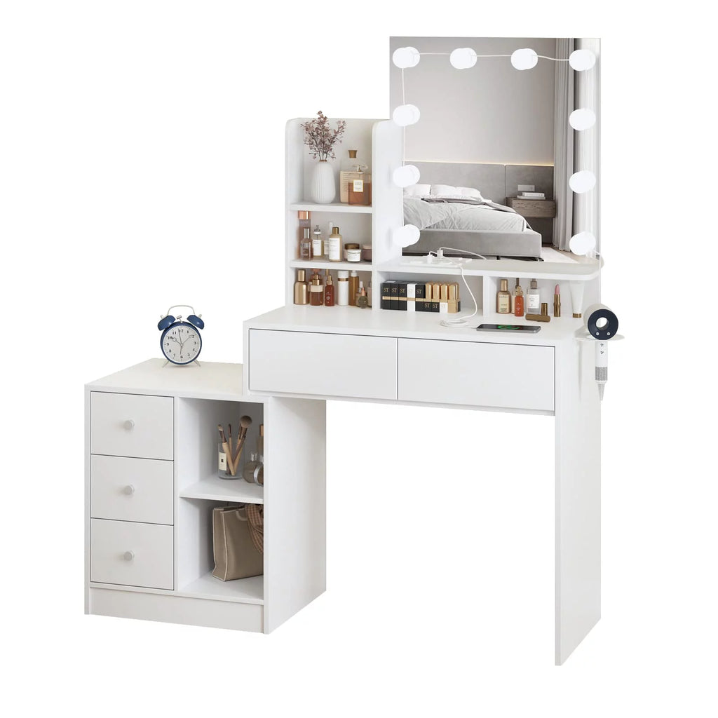 White Makeup Vanity with Lights and Mirror N90382