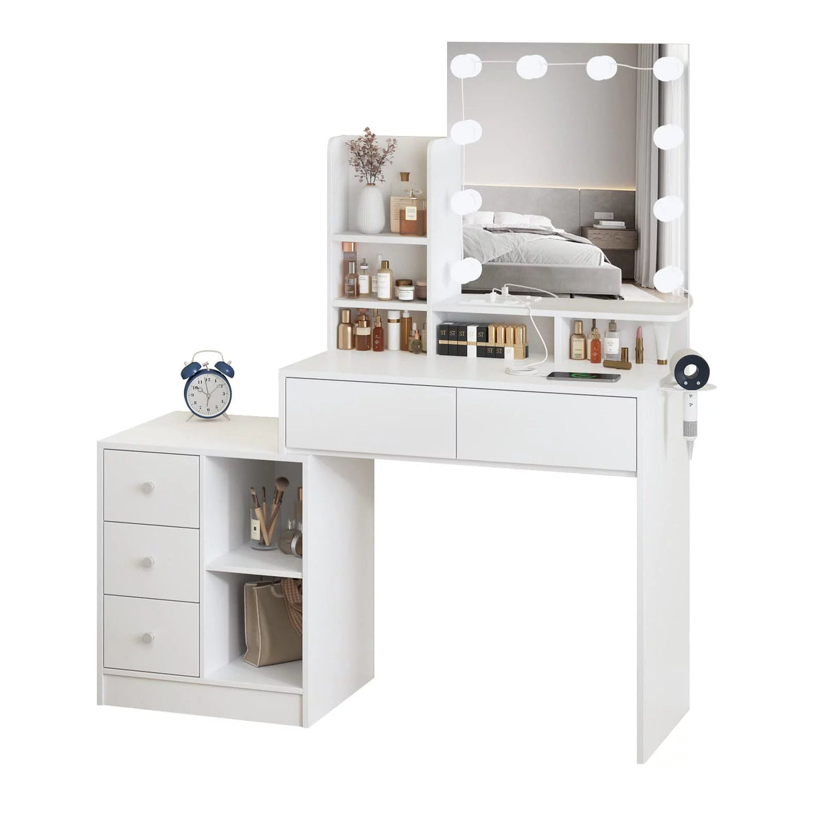 White Makeup Vanity with Lights and Mirror N90382