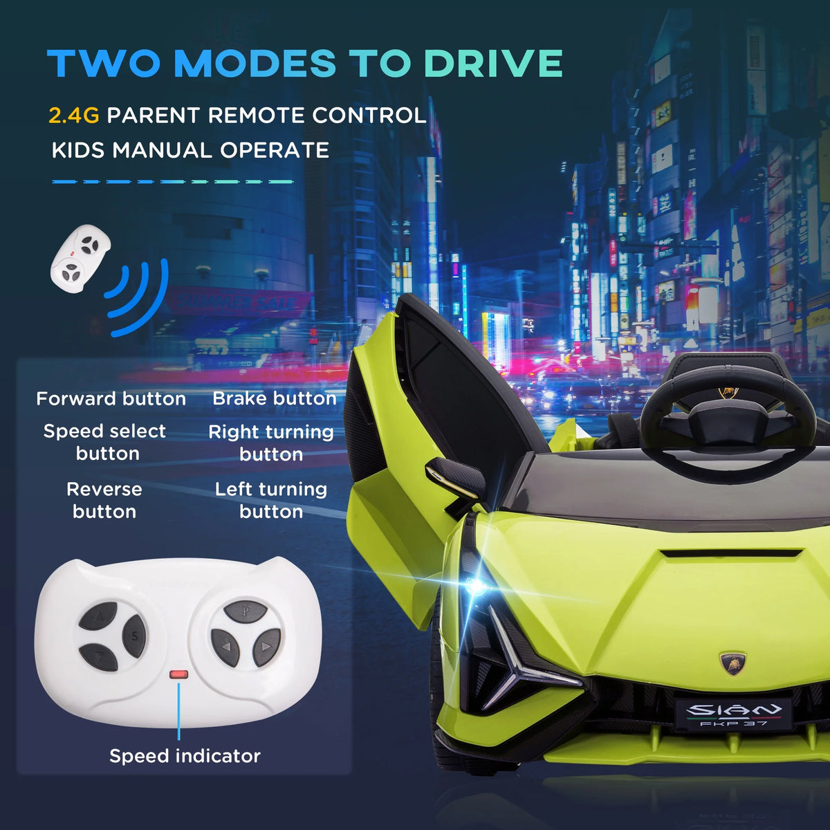 Green 12 V Electric Ride-On Car with Parent Remote Control T87856