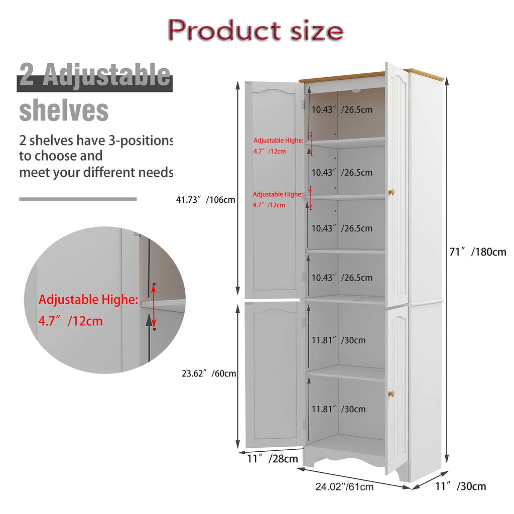 White 4 Door 2 Shelf Tall Kitchen Pantry Cabinet O6967