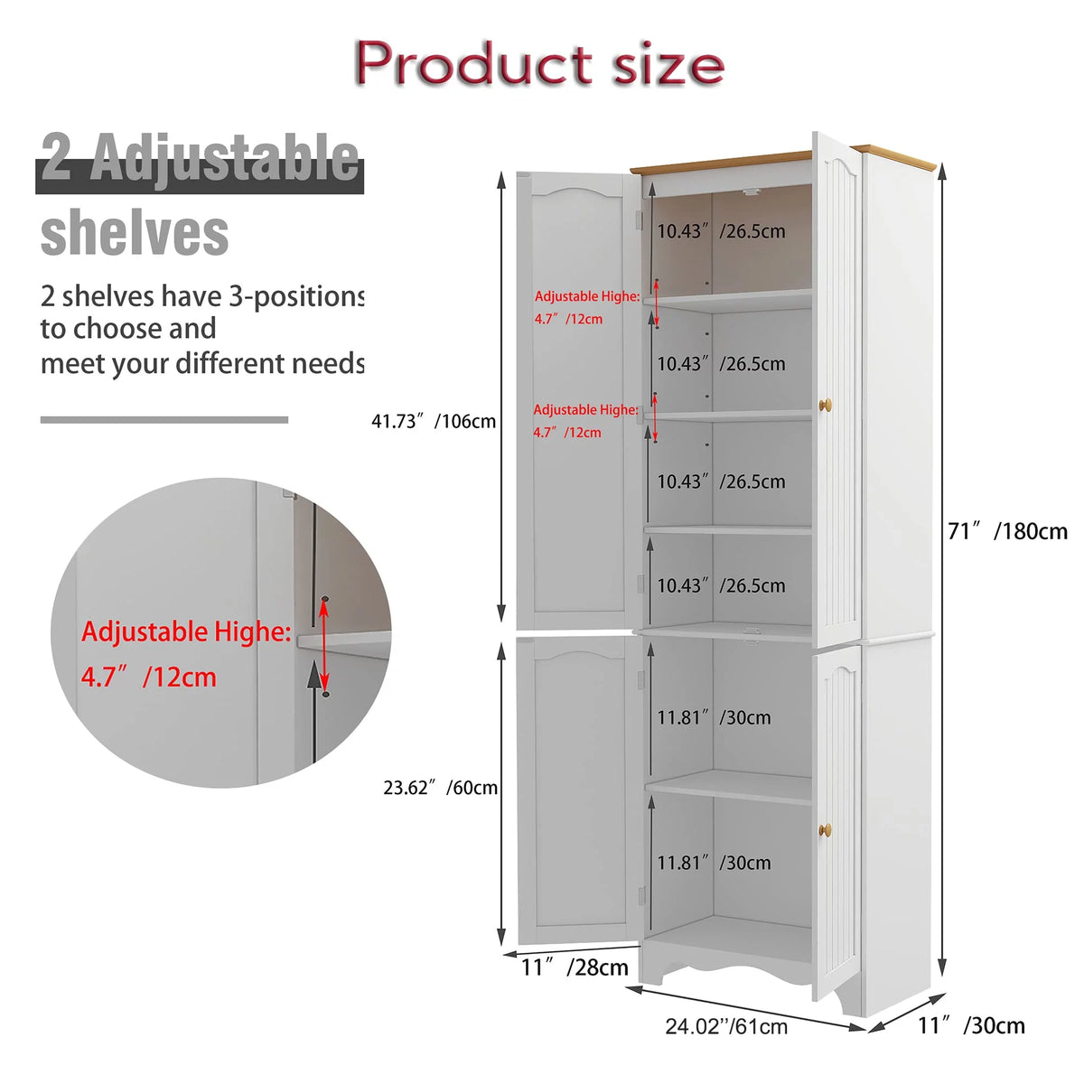 White 4 Door 2 Shelf Tall Kitchen Pantry Cabinet O6967
