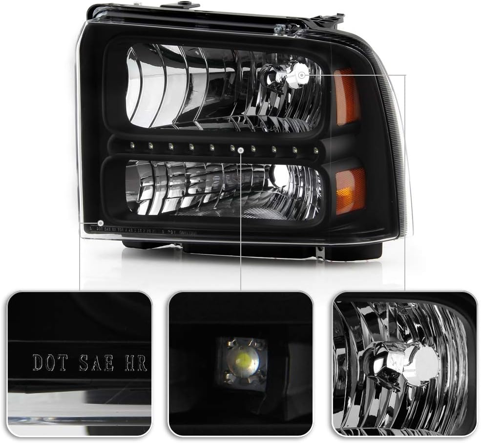 Black LED Headlights Replacement Driver + Passenger Side L9590