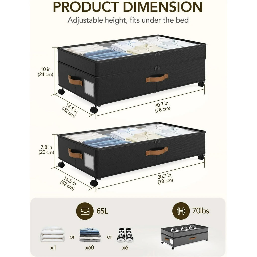 Black 4 Pack Under Bed Storage with Wheels and Lids Z936396
