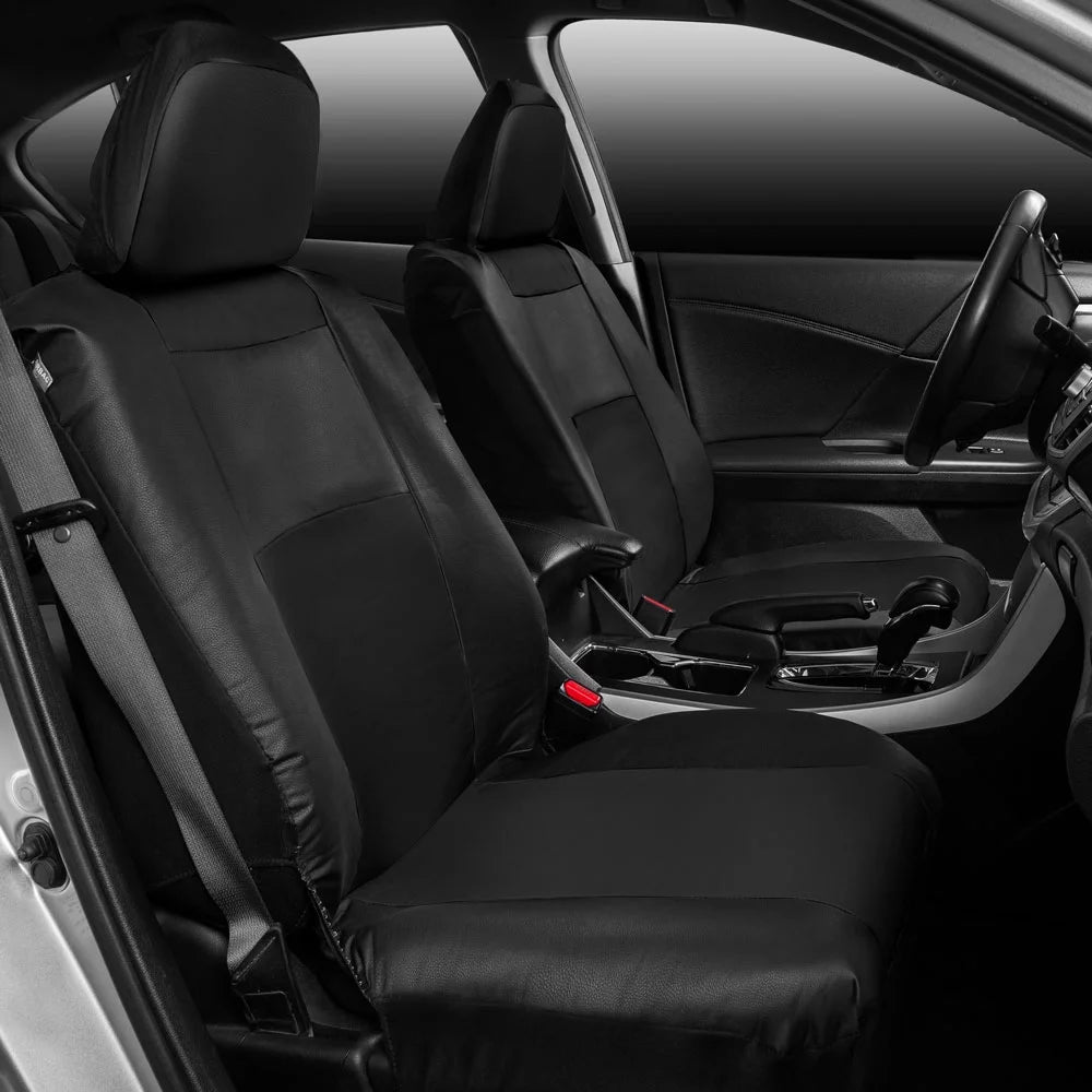 Classic Black Faux Leather Car Seat Covers Full Set I111512