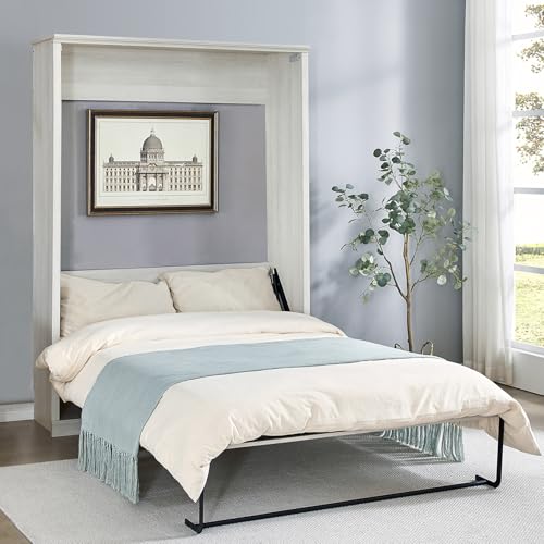 Rustic White Queen Size Solid Wood Murphy Bed V8029