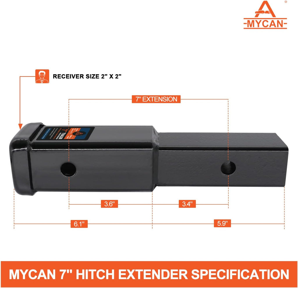 Hitch Extender 7 inch 2 inch Receiver Solid Shank Heavy Duty 3500 lbs Pack of 2 L41574