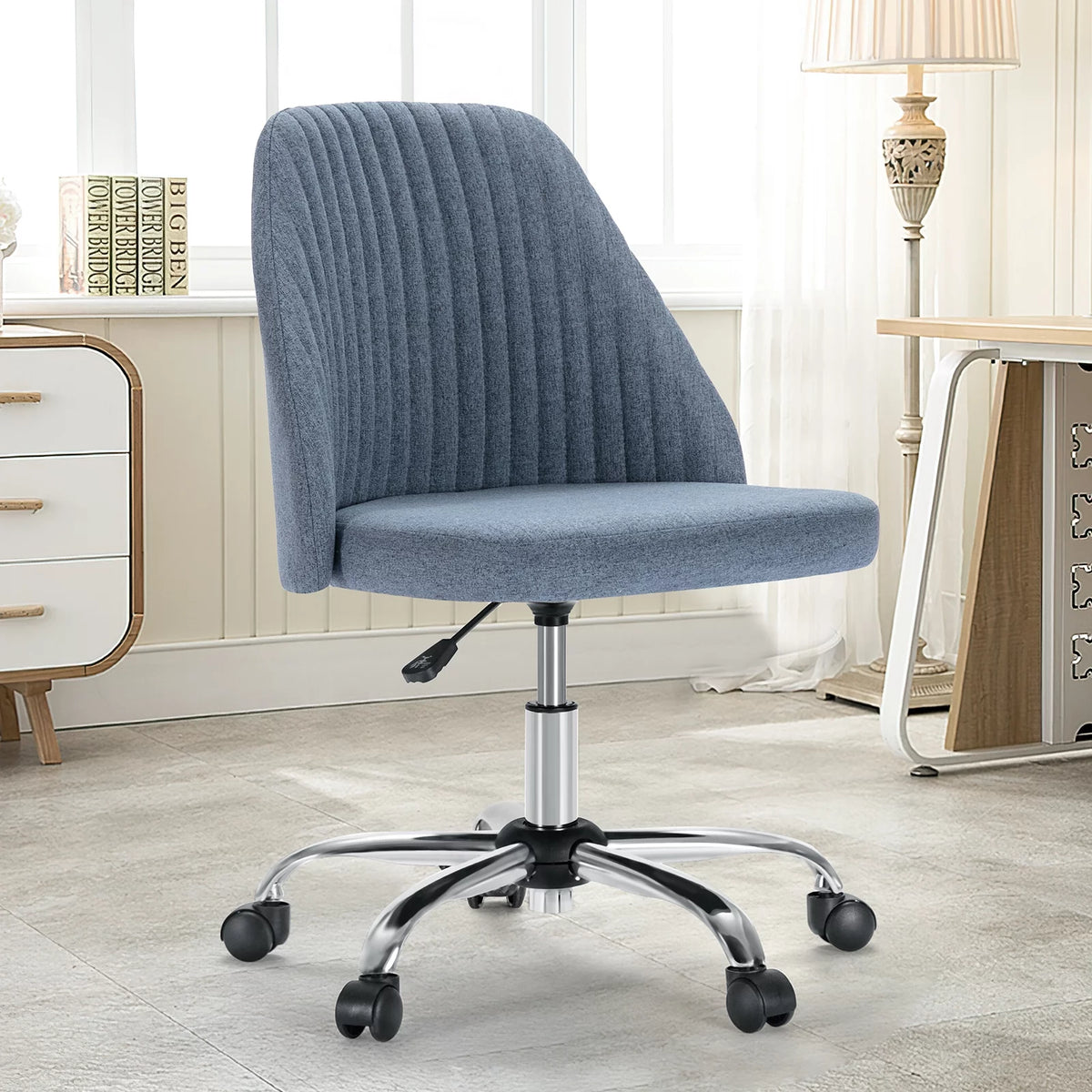 Green Twill Fabric Adjustable Swivel Armless Desk Chair O42736