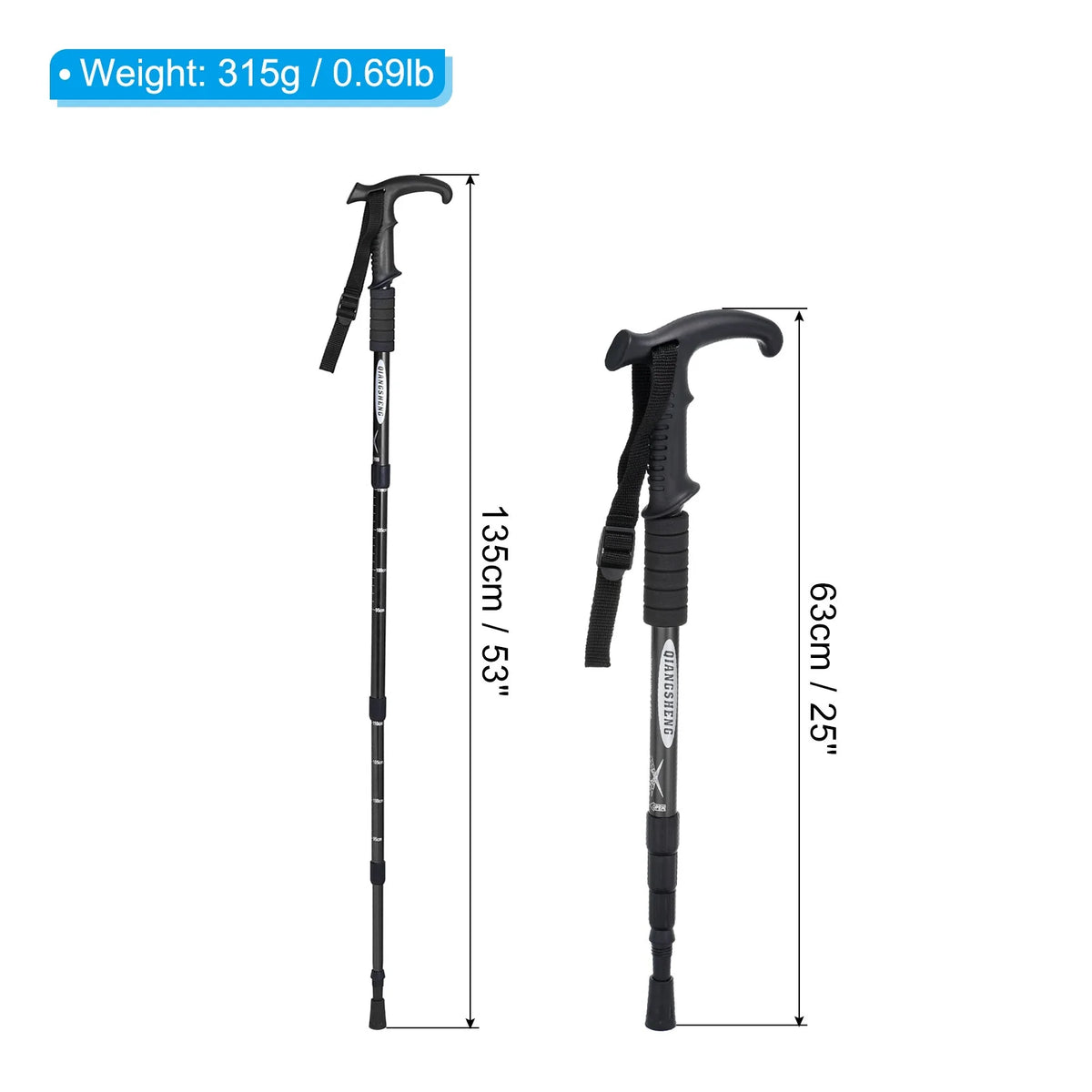 Black Collapsible Trekking Pole 43 Inch Y1878