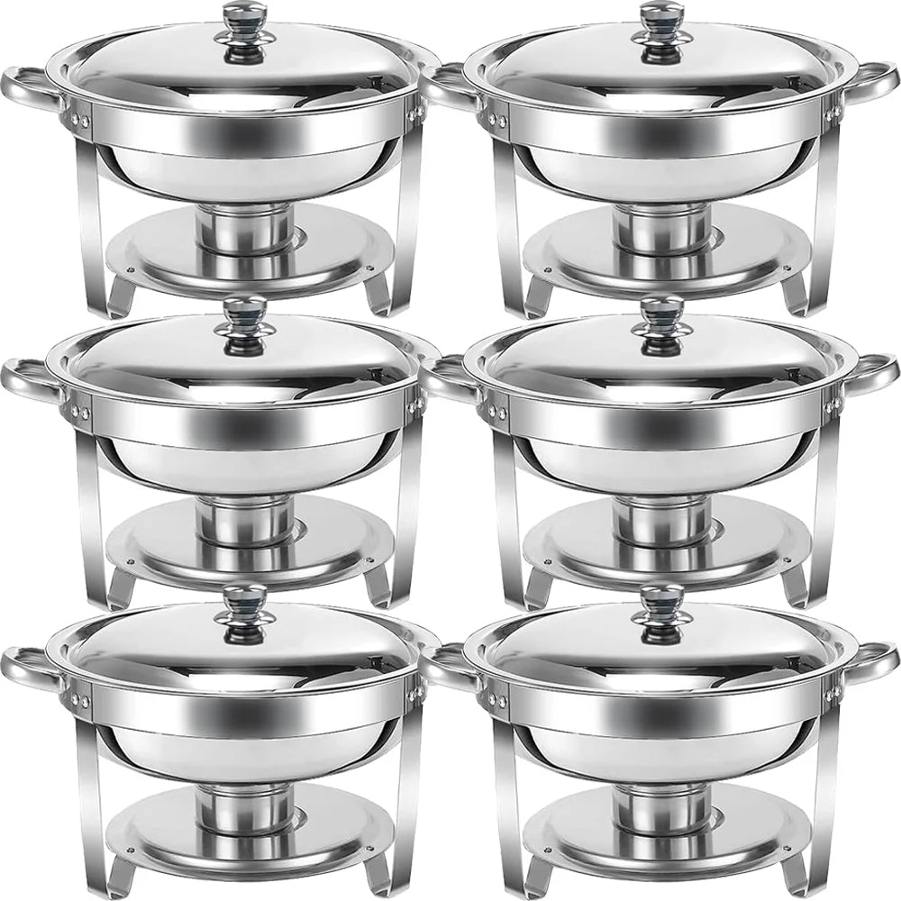 6 Pack 5QT Round Stainless Steel Chafing Dish Buffet Set G279147