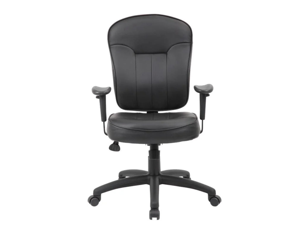 Black Leather Task Chair with Adjustable Arms B240432