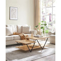 Light Maple Wood Coffee Table with V-Shape Black Metal Legs J5061