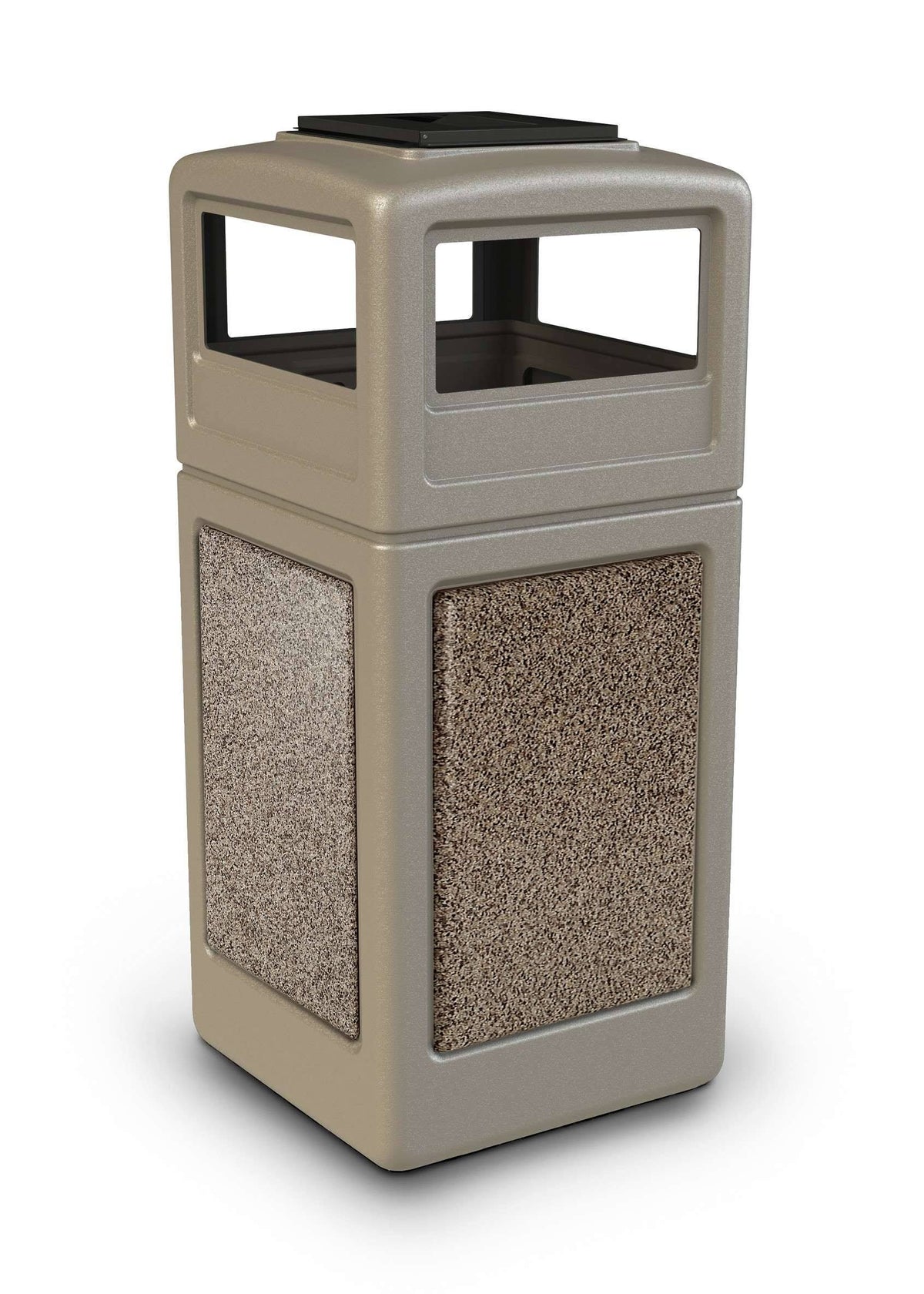 Beige 42 Gallon Square Trash Receptacle with Ashtray Dome Lid P18545