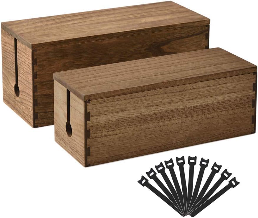 Wooden Cable Organizer Box Set of 2 Dark Brown M65037