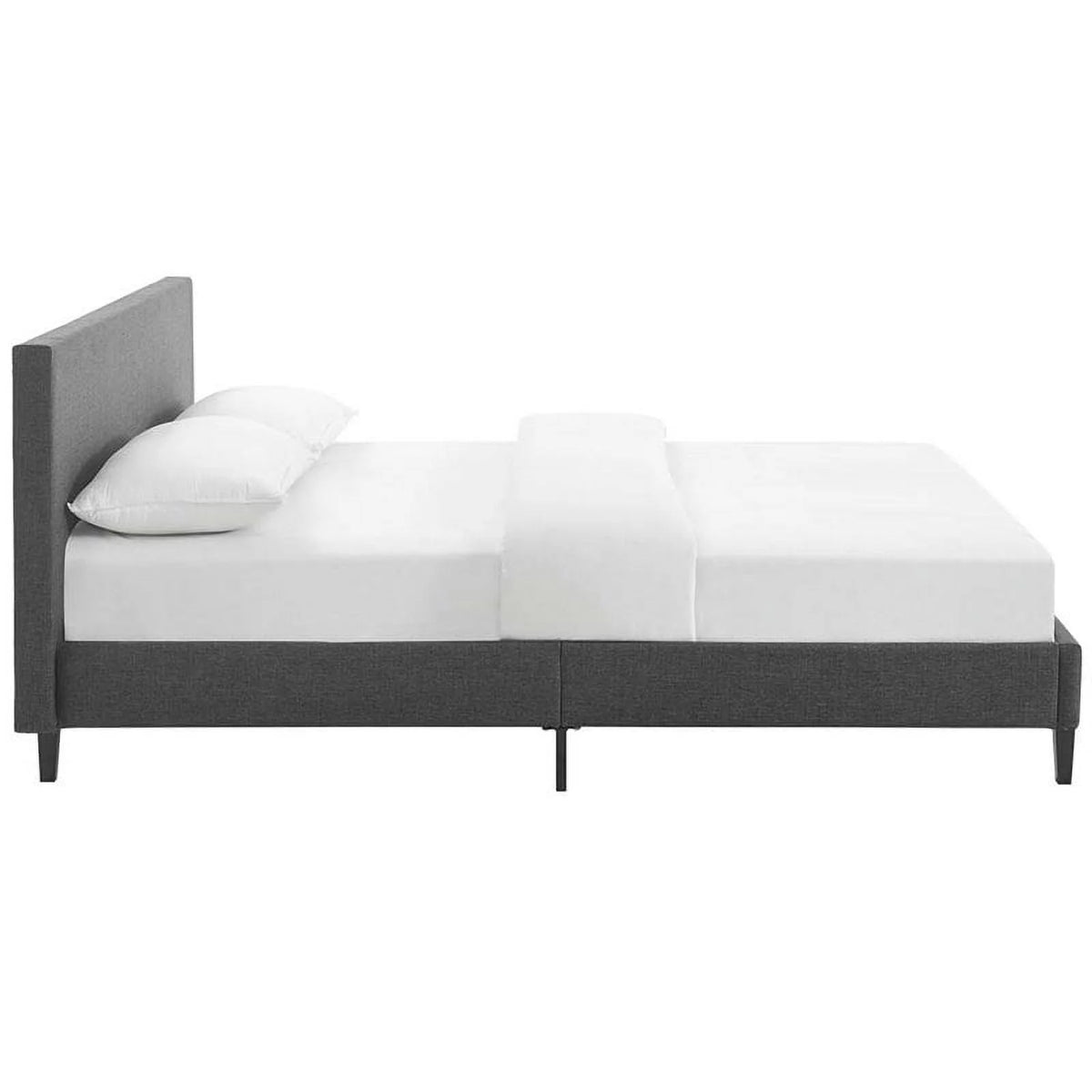 Light Gray Queen Upholstered Platform Bed with Wood Slat Support X83575